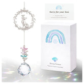 AMETHUARTZ Cat Memorial Suncatcher front view with crystal pendant
