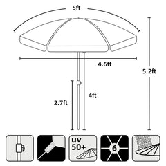AMMSUN 5ft Beach Umbrella with water play table