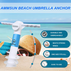 AMMSUN Beach Umbrella Sand Anchor in use on the beach