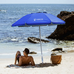 AMMSUN beach umbrella showing push button tilt mechanism