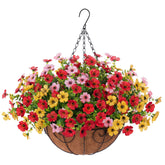 Ammyoo Artificial Mums Hanging Basket front view with vibrant flowers