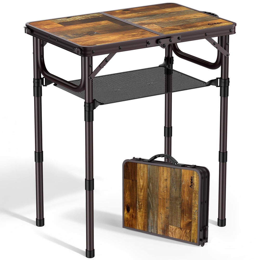 Anbte 2ft Folding Camping Table front view, brown colour