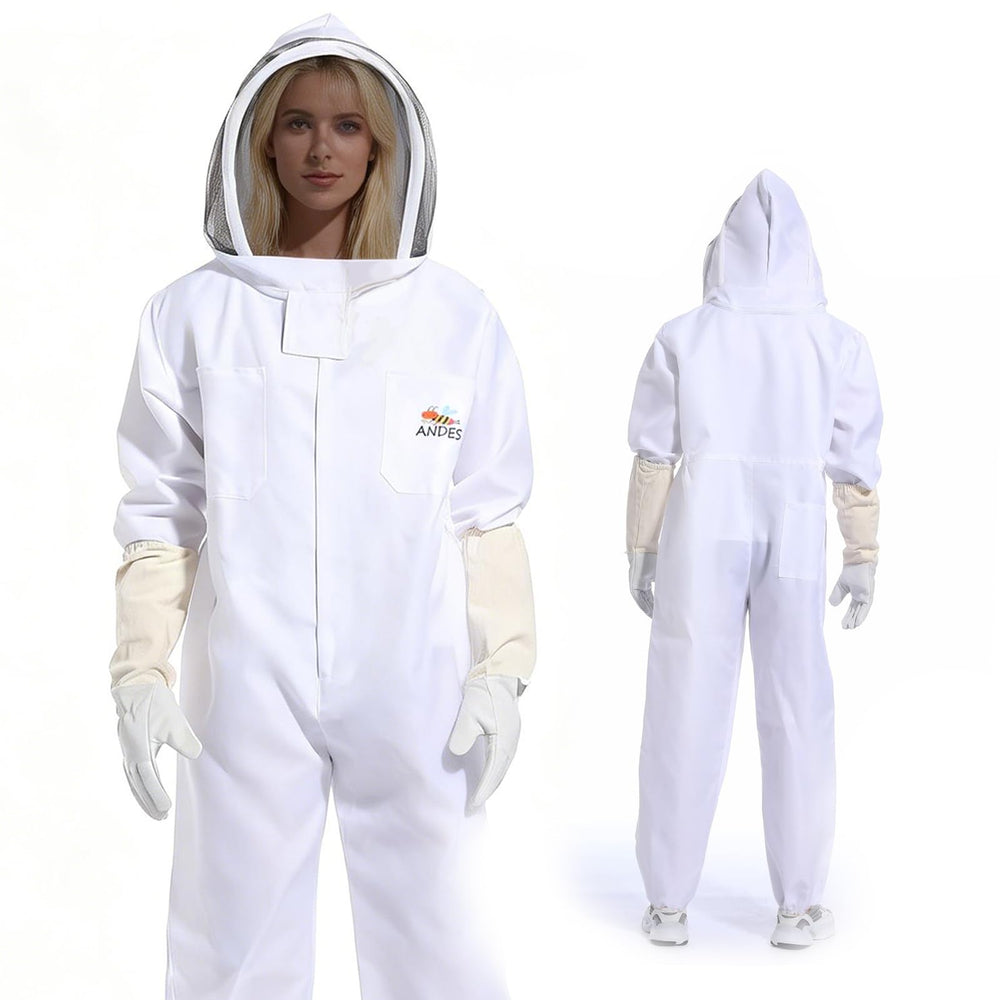 ANDES Sting Proof Bee Suit with gloves and fencing veil, front view