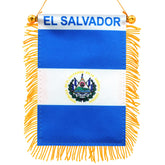 Anley El Salvador Fringy Hanging Flag front view, 4 x 6 inch