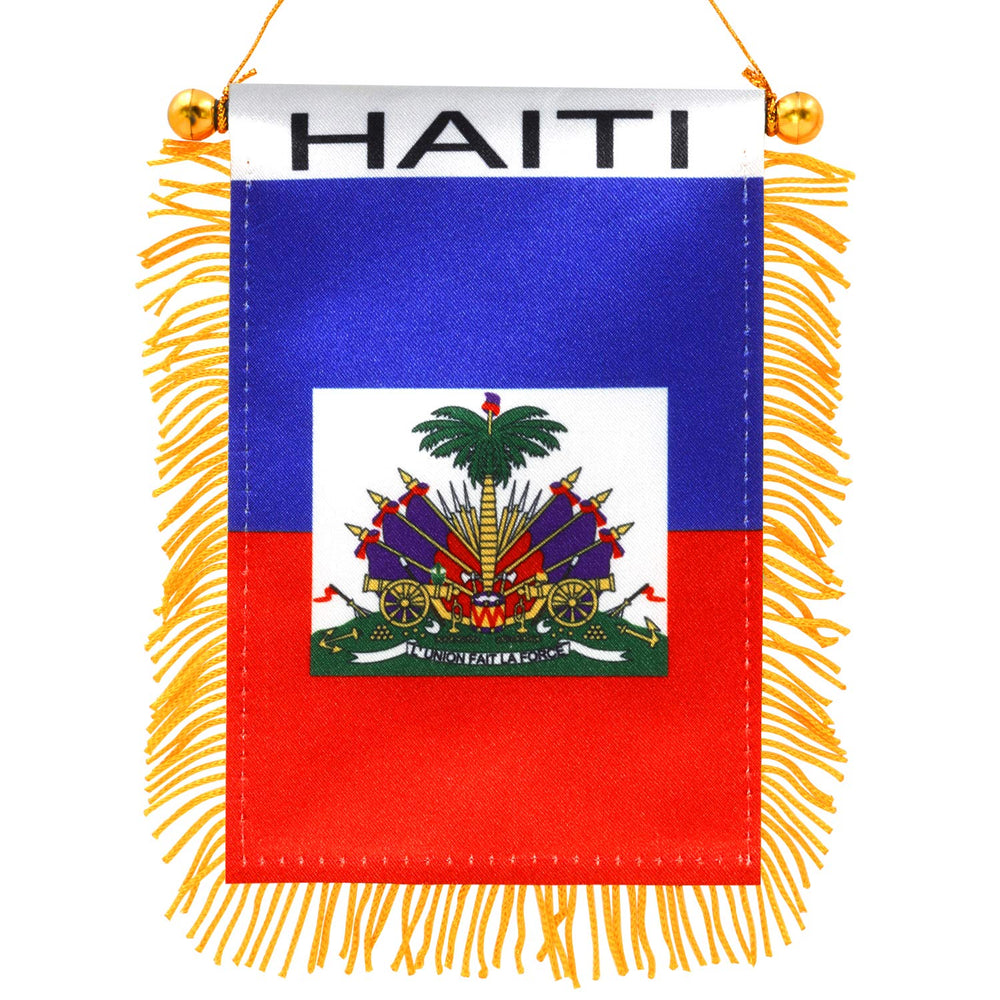 Anley Haiti Fringy Window Hanging Flag front view with vibrant colours