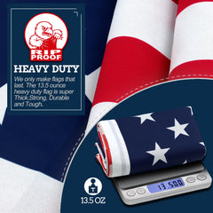 Anley Rip-Proof USA Flag flying in the wind outdoors