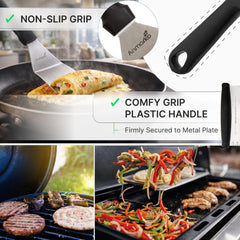 Anmarko spatula set displayed on a barbecue grill