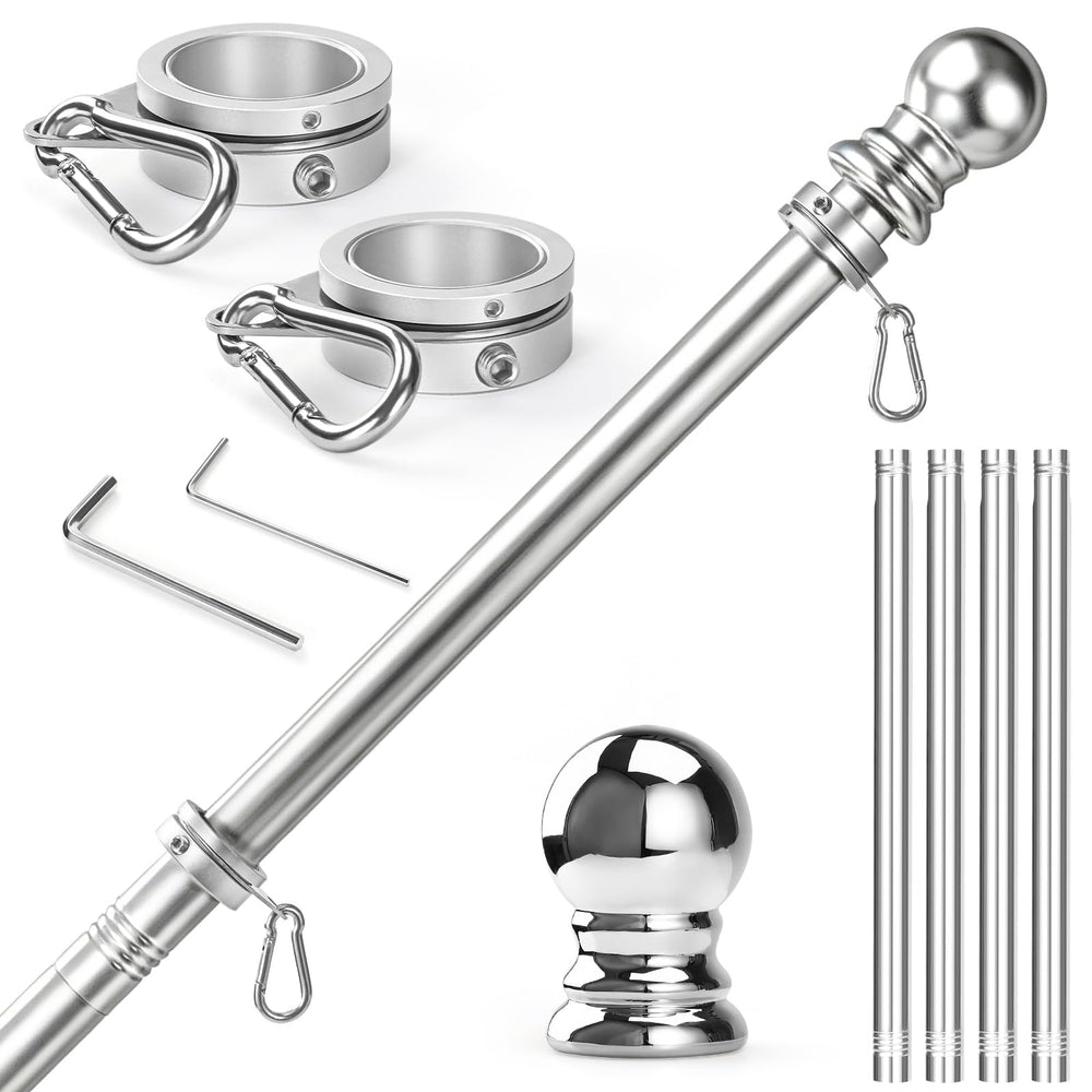 Anovo 5 FT Stainless Steel Flag Pole Kit assembled front view
