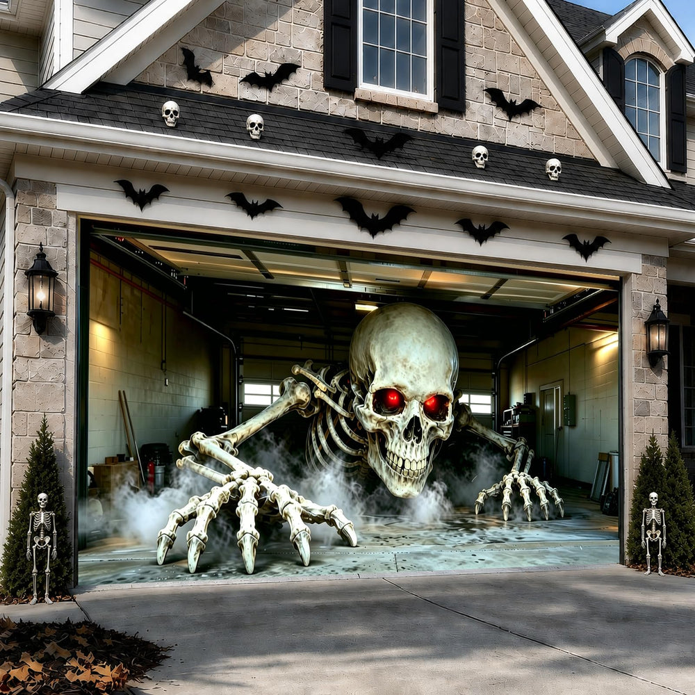 Anrtrog Halloween Garage Door Cover 16x7 FT with 3D Skeleton Effect