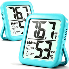 Antonki 2 Pack Room Thermometer Hygrometer front view in clear blue