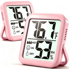 Antonki 2 Pack Room Thermometer Indoor Hygrometer front view, pink