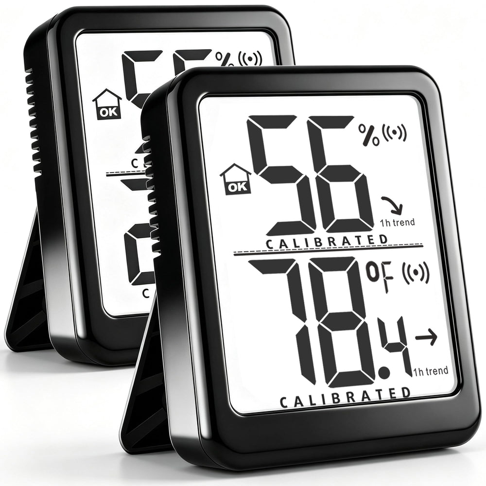 Antonki Digital Room Thermometer Hygrometer front view in black