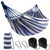 ANYOO Cotton Camping Hammock blue and white front view