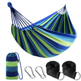 ANYOO Portable Cotton Camping Hammock in green, laid out flat