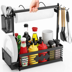 Aofmee Grill Caddy black model front view with wind-resistant paper towel holder