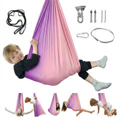Aokitec Sensory Swing Hammock Chair in purple and pink, front view