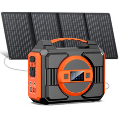 Apowking 300W Portable Solar Generator front view with solar panel