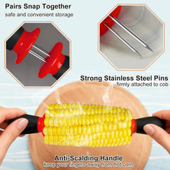 AQRINGO Corn Holders in use with corn on the cob