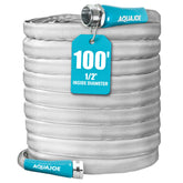 Aqua Joe 100-foot garden hose front view with metal fittings