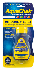 AquaChek Yellow Chlorine 4-Way Test Strips with colour chart