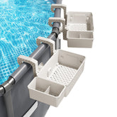 AquaJoyer beige poolside storage basket front view with cup holder