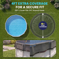AquaJoyer Pool Leaf Net Cover showing steel-core cable and winch