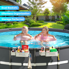 AquaJoyer storage basket installed on a pool wall