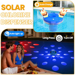 AquClor Pool Chlorine Floater in blue with lights on