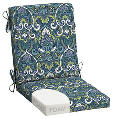Arden Outdoor Dining Chair Cushion in Sapphire Aurora Blue Damask front view