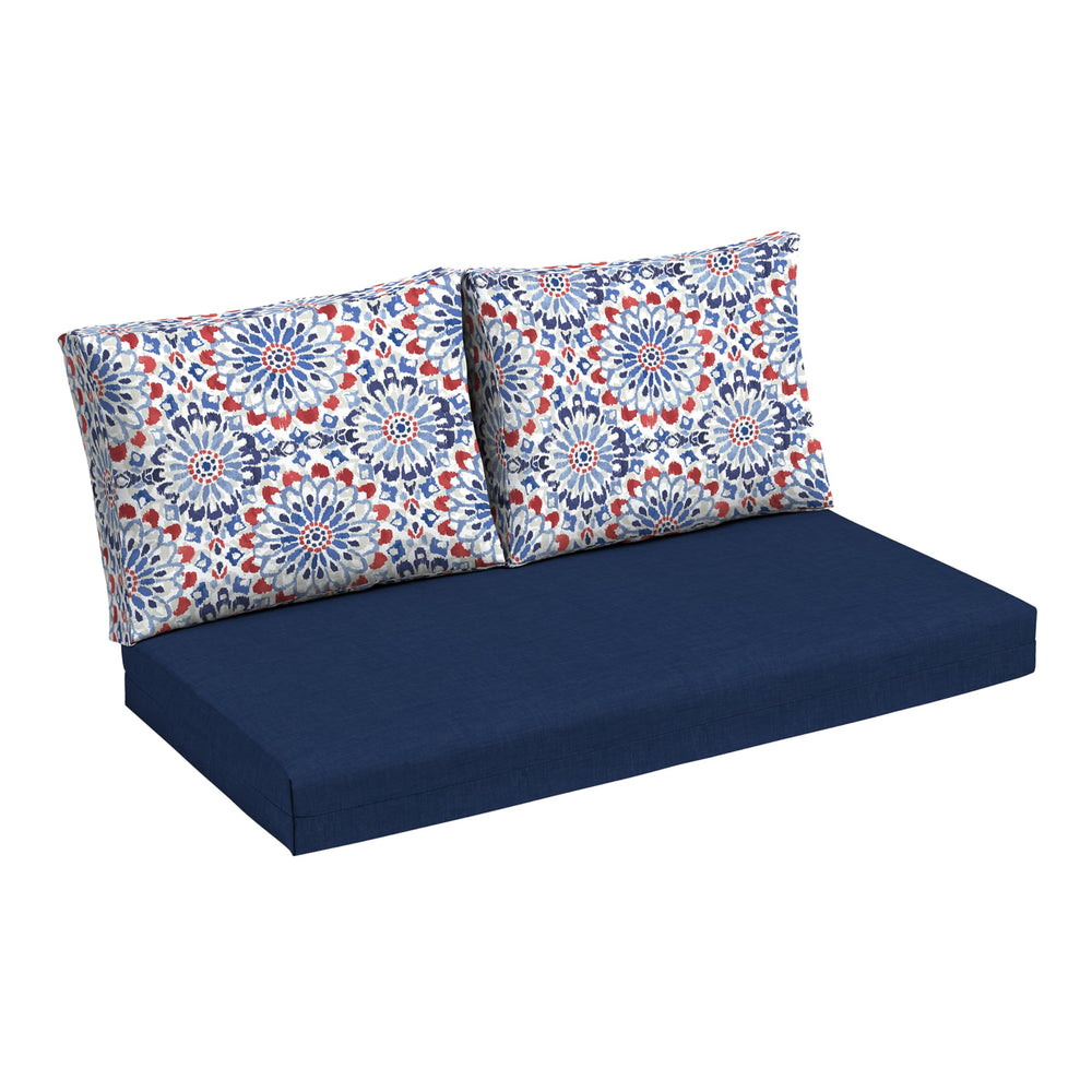Arden Outdoor Loveseat Cushion Set front view in Clark Blue