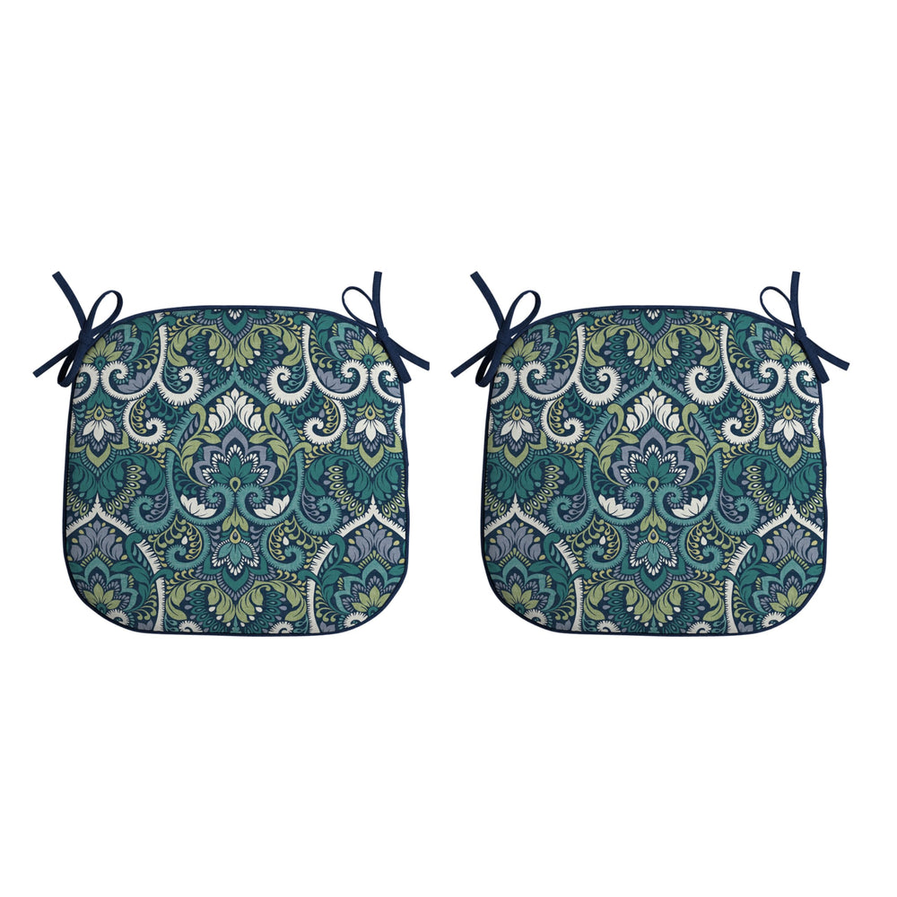 Arden Selections Indoor/Outdoor Foam Seat Pad front view in Sapphire Aurora Blue Damask