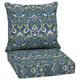 Arden Selections Outdoor Deep Seat Cushion Set front view, Sapphire Aurora Blue Damask