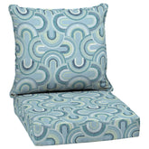 Arden Selections Outdoor Deep Seat Cushion Set front view showing Coastal Blue Geometric pattern