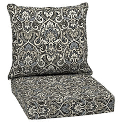 Arden Selections Outdoor Deep Seat Cushion Set in Black Aurora Damask, front view