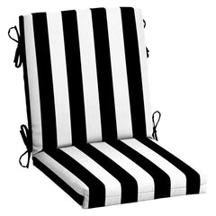 Arden Selections Outdoor Midback Chair Cushion in Black Cabana Stripe front view