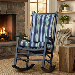 Arden Selections Outdoor Rocking Chair Cushion front view in Sapphire Aurora Blue Stripe