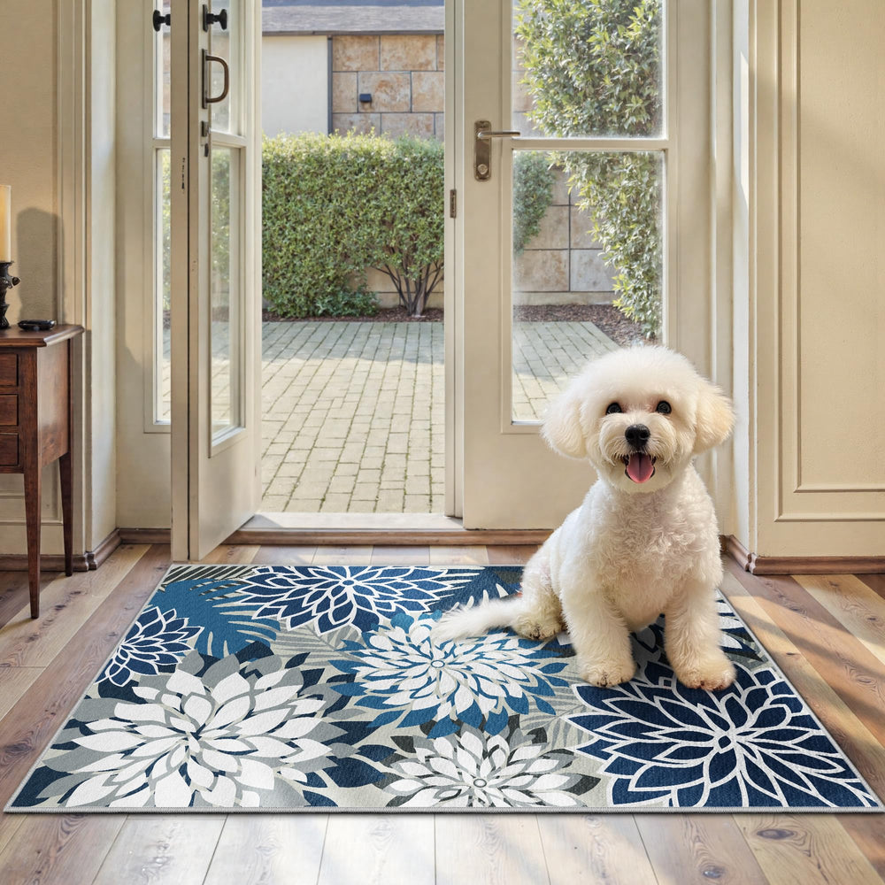 Arenarug Outdoor Rug 2' x 3' blue floral design front view