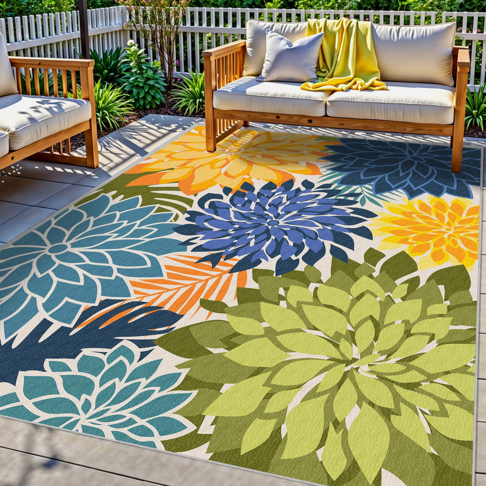 Arenarug Outdoor Rug 3x5 green floral pattern front view