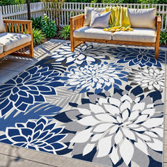 Arenarug Outdoor Rug 4x6 blue floral pattern front view