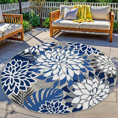 Arenarug Outdoor Rug 6' round floral pattern in blue