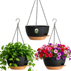 Areutxbis 10 Inch Self-Watering Hanging Planter front view in black brown