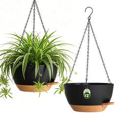 Areutxbis 12 Inch self-watering hanging planter in black brown, front view
