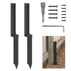 ArlinaL Fence Post Repair Kit black steel anchor spike front view