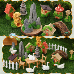 Arrangement of GGSTDDUP fairy garden accessories outdoors