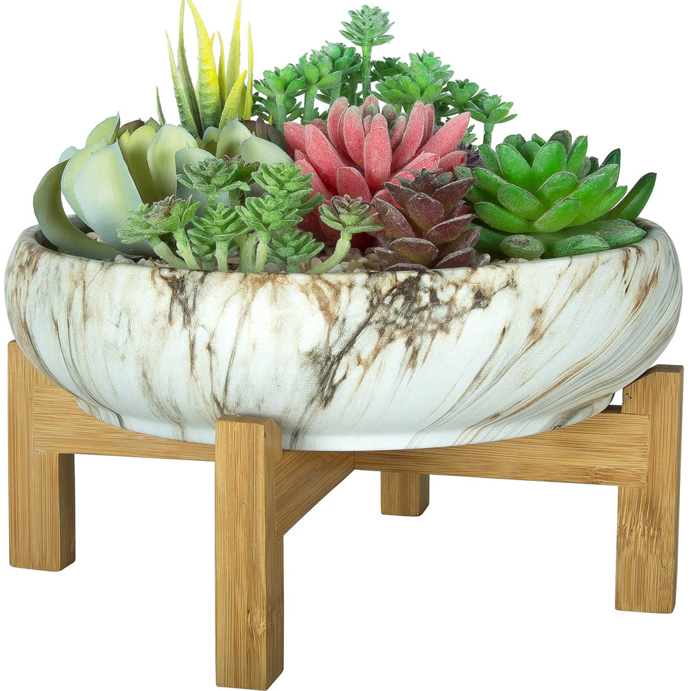 ARTKETTY 10 Inch succulent pot with bamboo stand front view