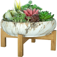ARTKETTY 10 Inch succulent pot with bamboo stand front view