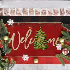 Artoid Mode Red Xmas Tree Doormat side view showing non-slip backing