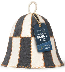 ASKOLD Wool Sauna Hat Checkered front view, grey-beige colour