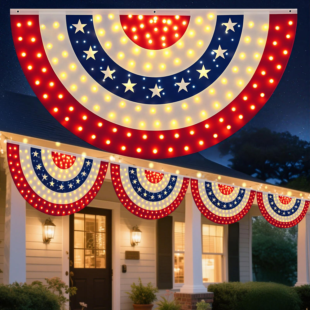 ASPMIZ 4 Pack 3x6 ft American Flag Bunting with LED lights front view