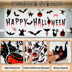 Assorted Halloween garage door magnets laid out on a surface